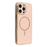 For-iPhone-16-Pro-Phone-Case-Carbon-Fiber-Textured-Electroplated-TPU-Back-Cover-Pink