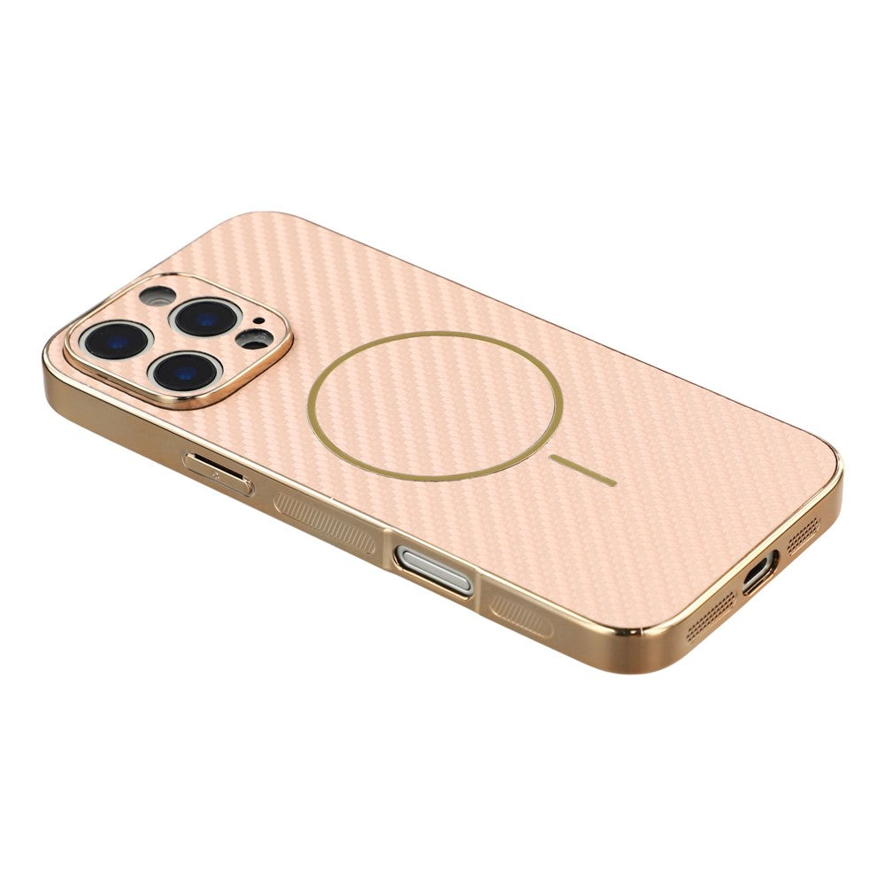 For-iPhone-16-Pro-Phone-Case-Carbon-Fiber-Textured-Electroplated-TPU-Back-Cover-Pink