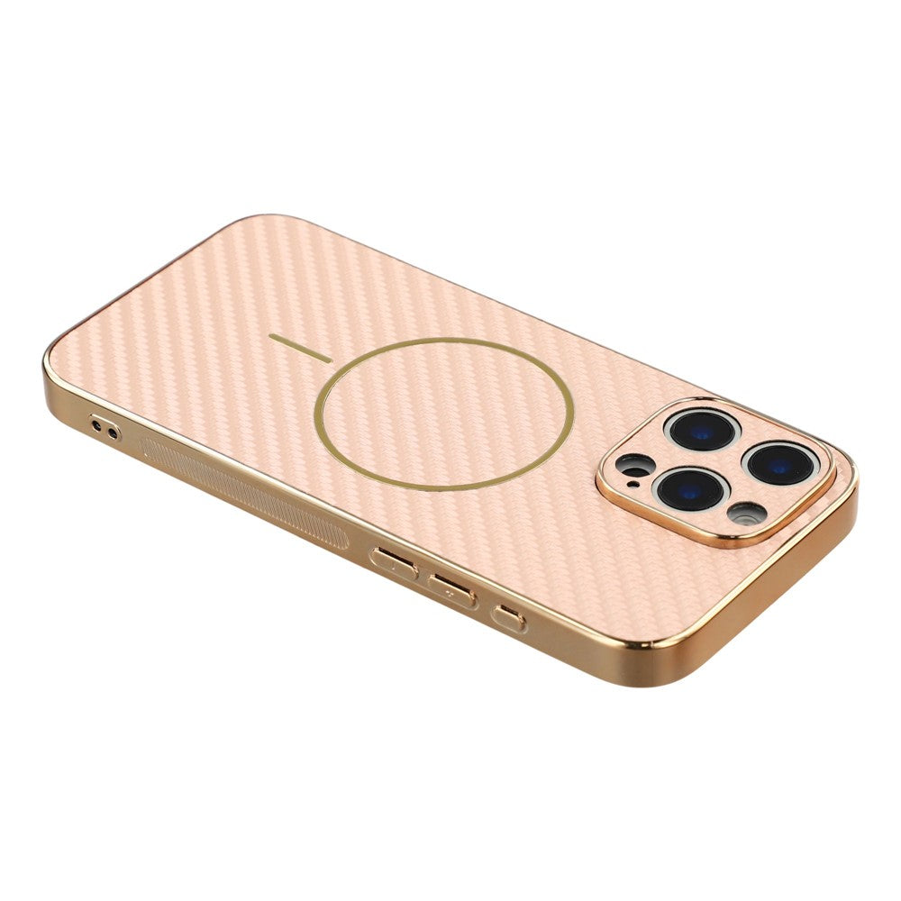 For-iPhone-16-Pro-Phone-Case-Carbon-Fiber-Textured-Electroplated-TPU-Back-Cover-Pink
