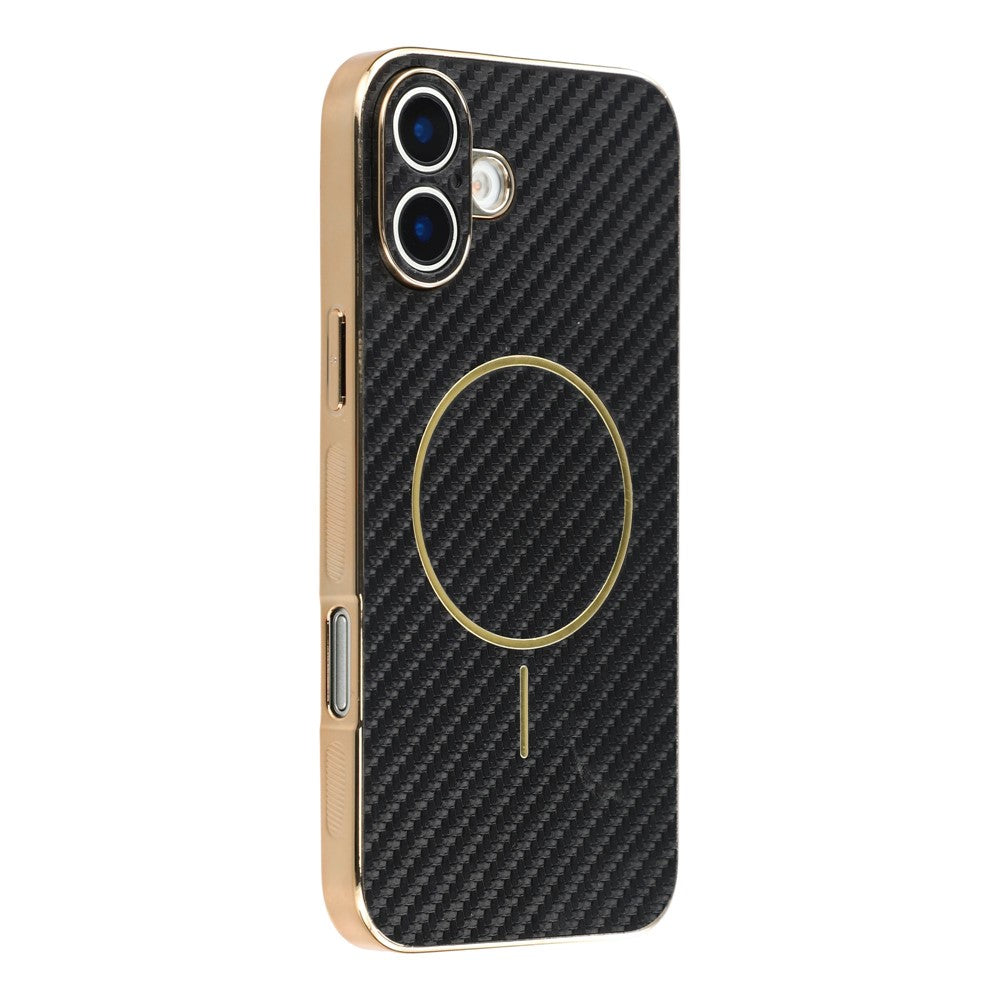 For-iPhone-16-Phone-Case-Carbon-Fiber-Textured-Electroplated-TPU-Back-Cover-Black