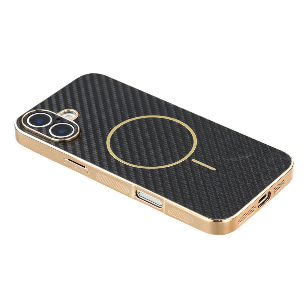 For-iPhone-16-Phone-Case-Carbon-Fiber-Textured-Electroplated-TPU-Back-Cover-Black