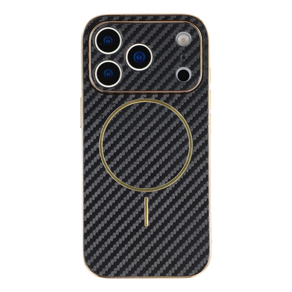 For-iPhone-17-Pro-Max-Phone-Case-Carbon-Fiber-Textured-Electroplated-TPU-Back-Cover-Black