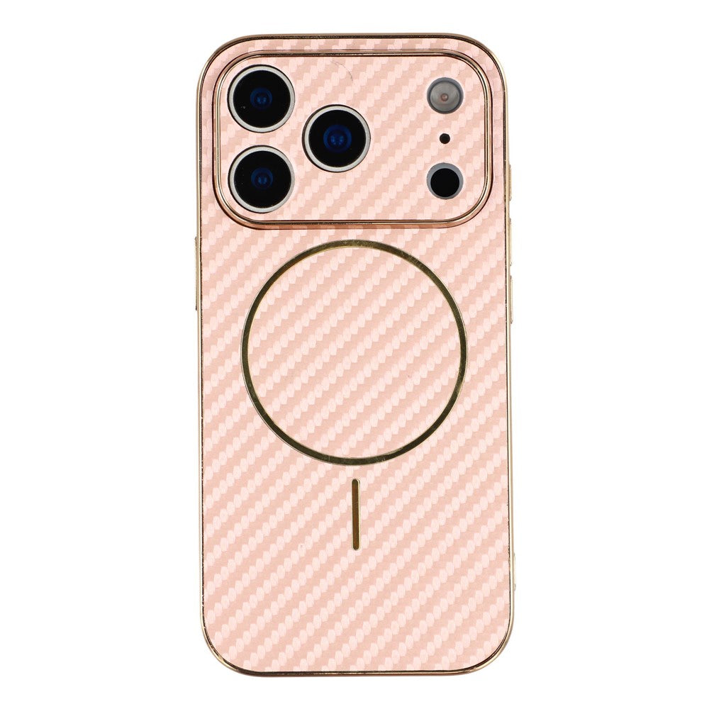For-iPhone-17-Pro-Max-Phone-Case-Carbon-Fiber-Textured-Electroplated-TPU-Back-Cover-Pink