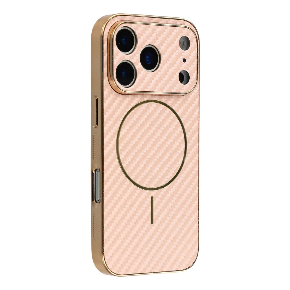 For-iPhone-17-Pro-Phone-Case-Carbon-Fiber-Textured-Electroplated-TPU-Back-Cover-Pink