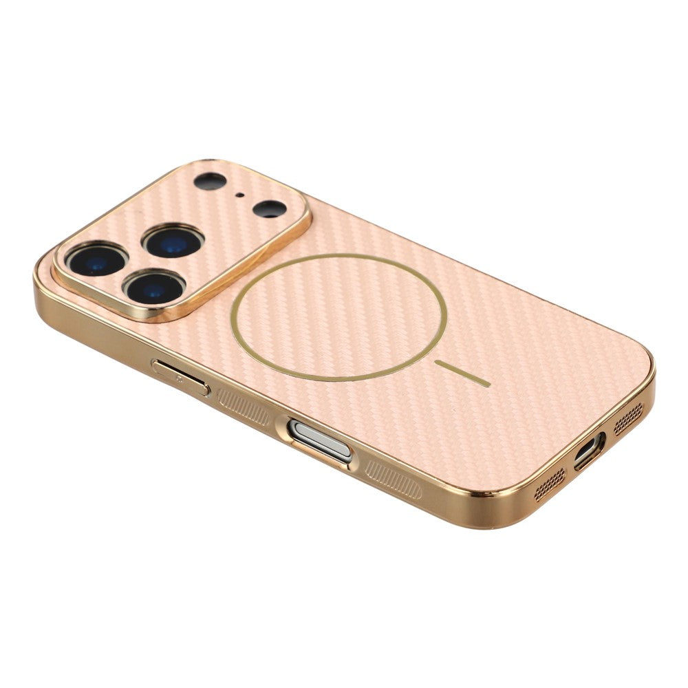 For-iPhone-17-Pro-Phone-Case-Carbon-Fiber-Textured-Electroplated-TPU-Back-Cover-Pink