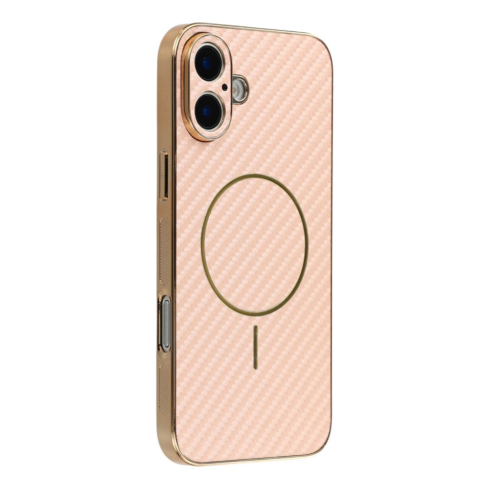 For-iPhone-17-Phone-Case-Carbon-Fiber-Textured-Electroplated-TPU-Back-Cover-Pink