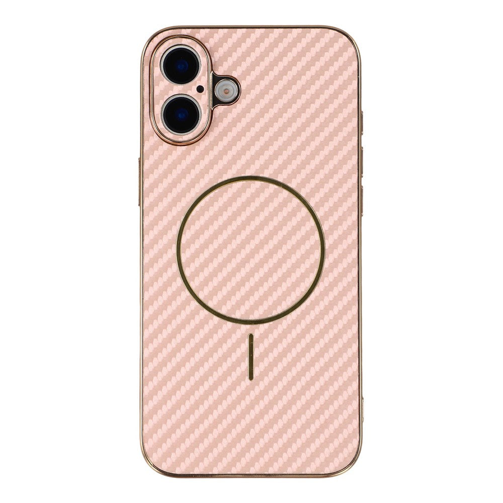 For-iPhone-17-Phone-Case-Carbon-Fiber-Textured-Electroplated-TPU-Back-Cover-Pink