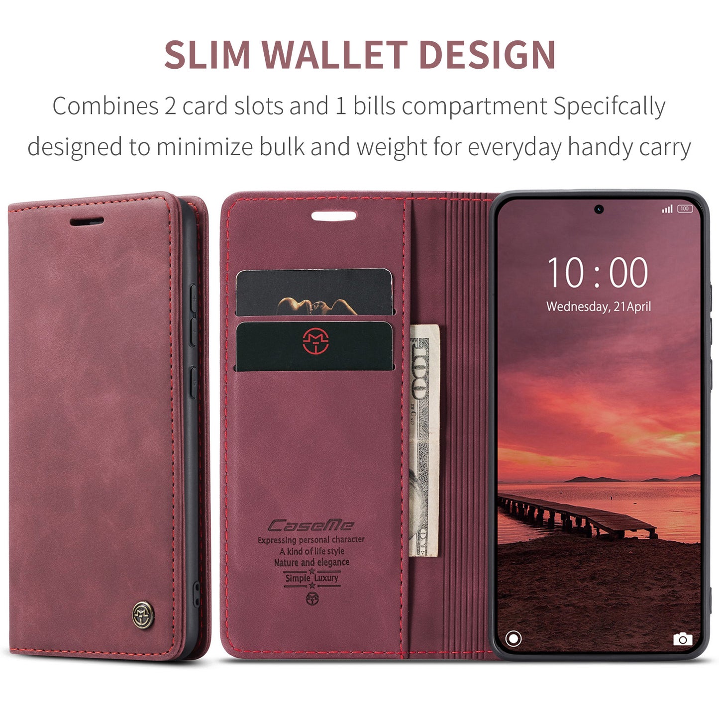 For-Xiaomi-15T-Pro-Wallet-Case-CASEME-013-Series-PU-Leather-Phone-Cover-Stand-Red
