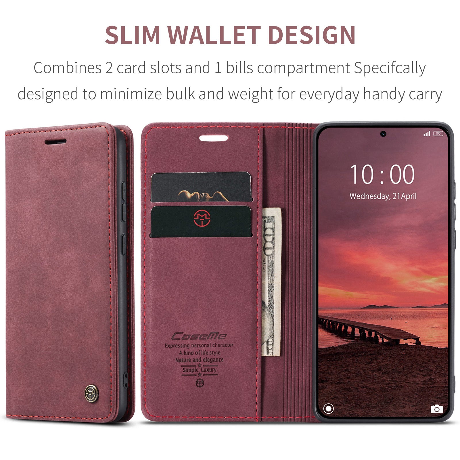 For-Xiaomi-15T-Pro-Wallet-Case-CASEME-013-Series-PU-Leather-Phone-Cover-Stand-Red