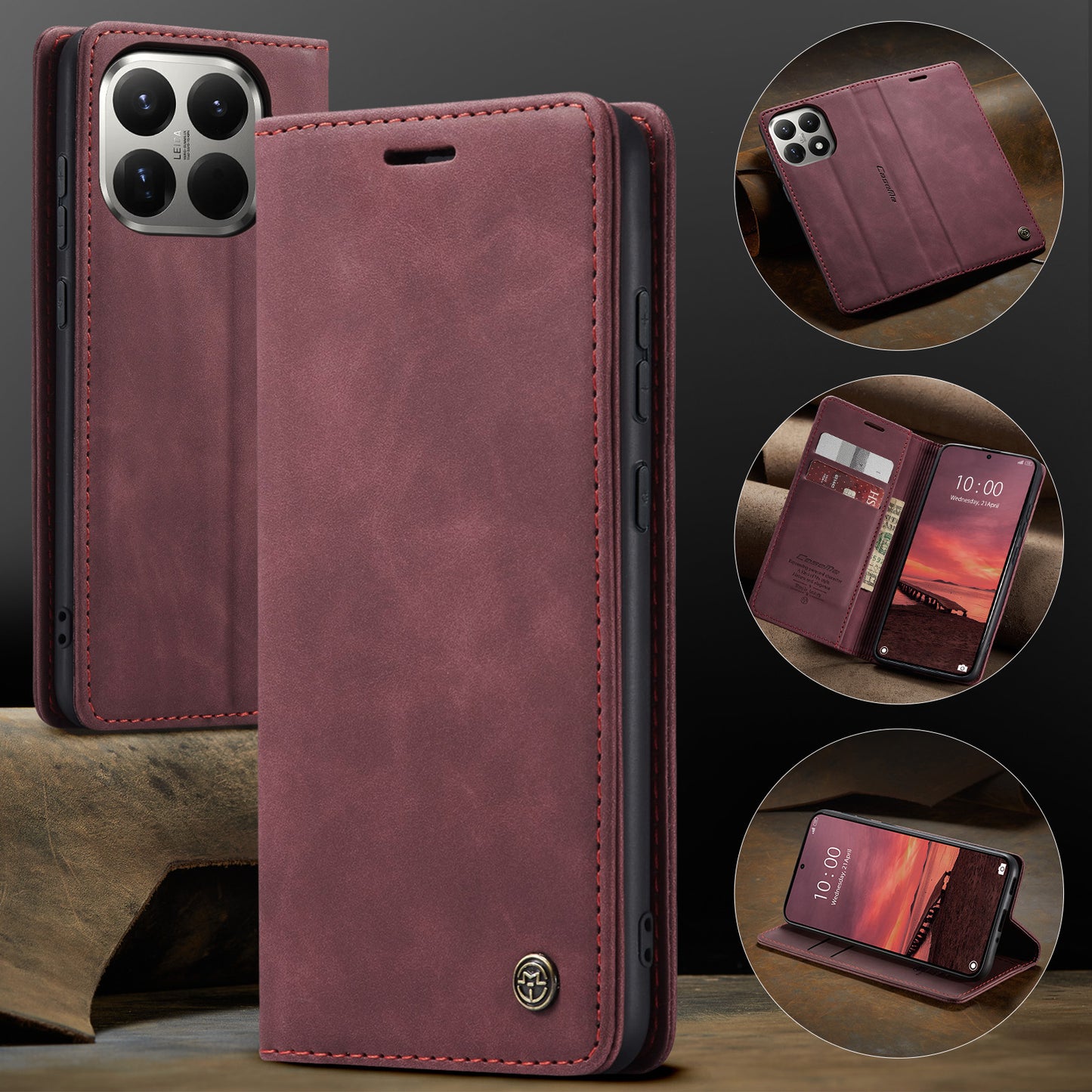 For-Xiaomi-15T-Pro-Wallet-Case-CASEME-013-Series-PU-Leather-Phone-Cover-Stand-Red