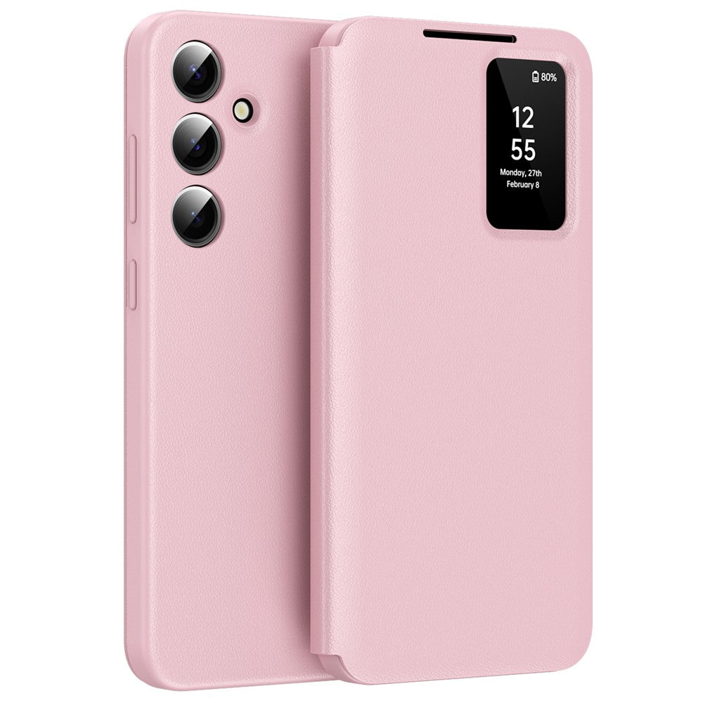 For-Samsung-Galaxy-S25-FE-Case-with-Card-Holder-Smart-View-Window-Leather-Phone-Cover-Pink