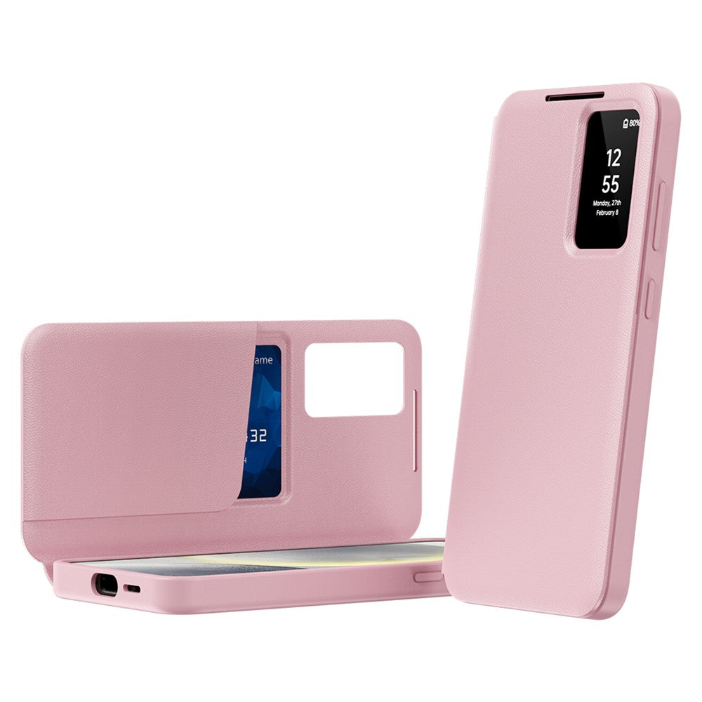 For-Samsung-Galaxy-S25-FE-Case-with-Card-Holder-Smart-View-Window-Leather-Phone-Cover-Pink