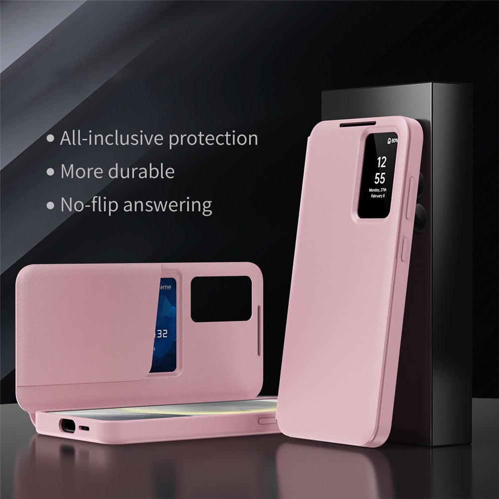 For-Samsung-Galaxy-S25-FE-Case-with-Card-Holder-Smart-View-Window-Leather-Phone-Cover-Pink