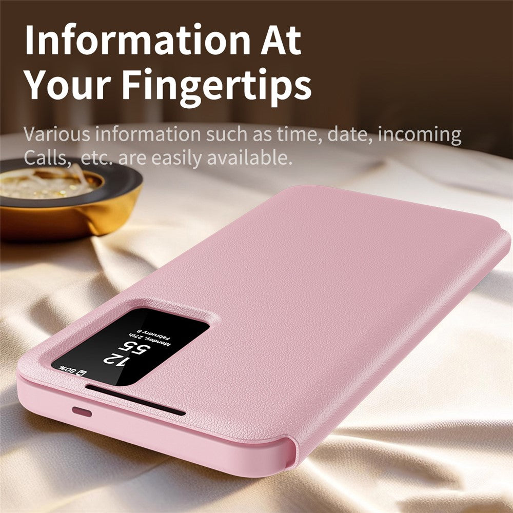 For-Samsung-Galaxy-S25-FE-Case-with-Card-Holder-Smart-View-Window-Leather-Phone-Cover-Pink