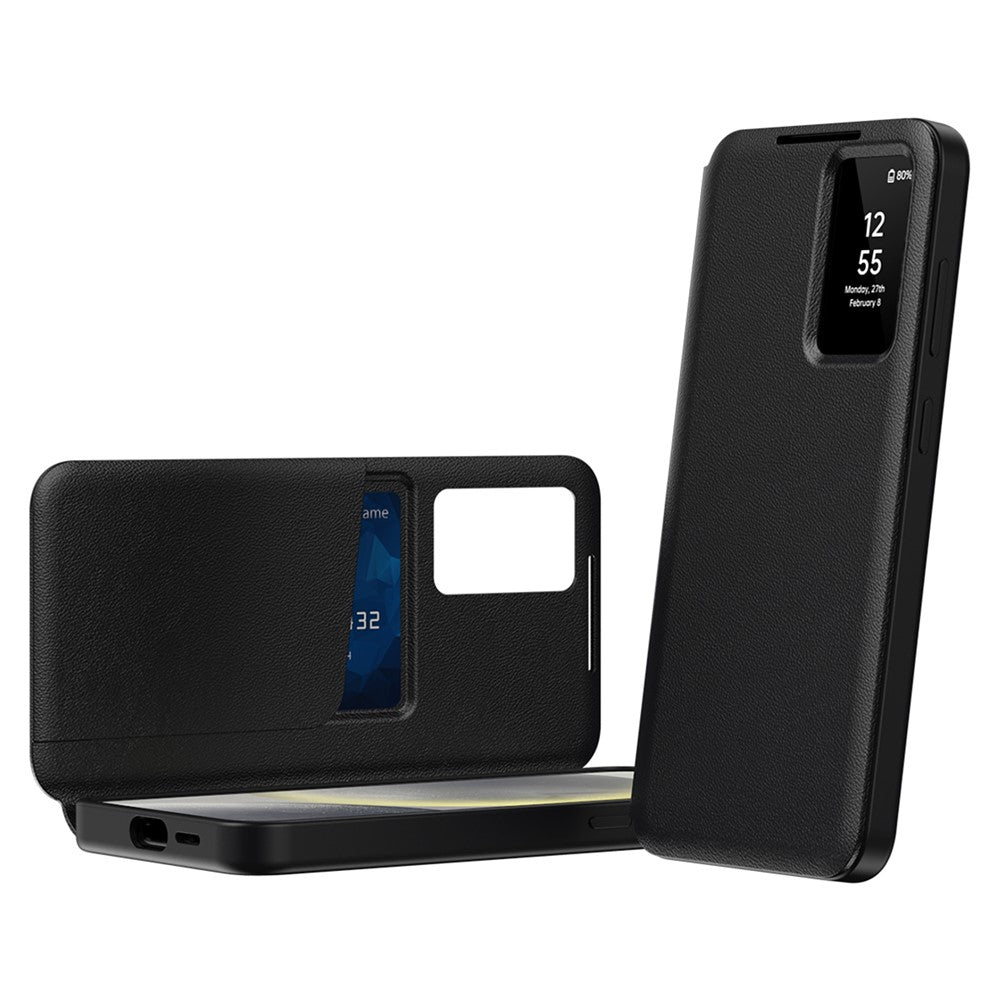 For-Samsung-Galaxy-S25-FE-Case-with-Card-Holder-Smart-View-Window-Leather-Phone-Cover-Black