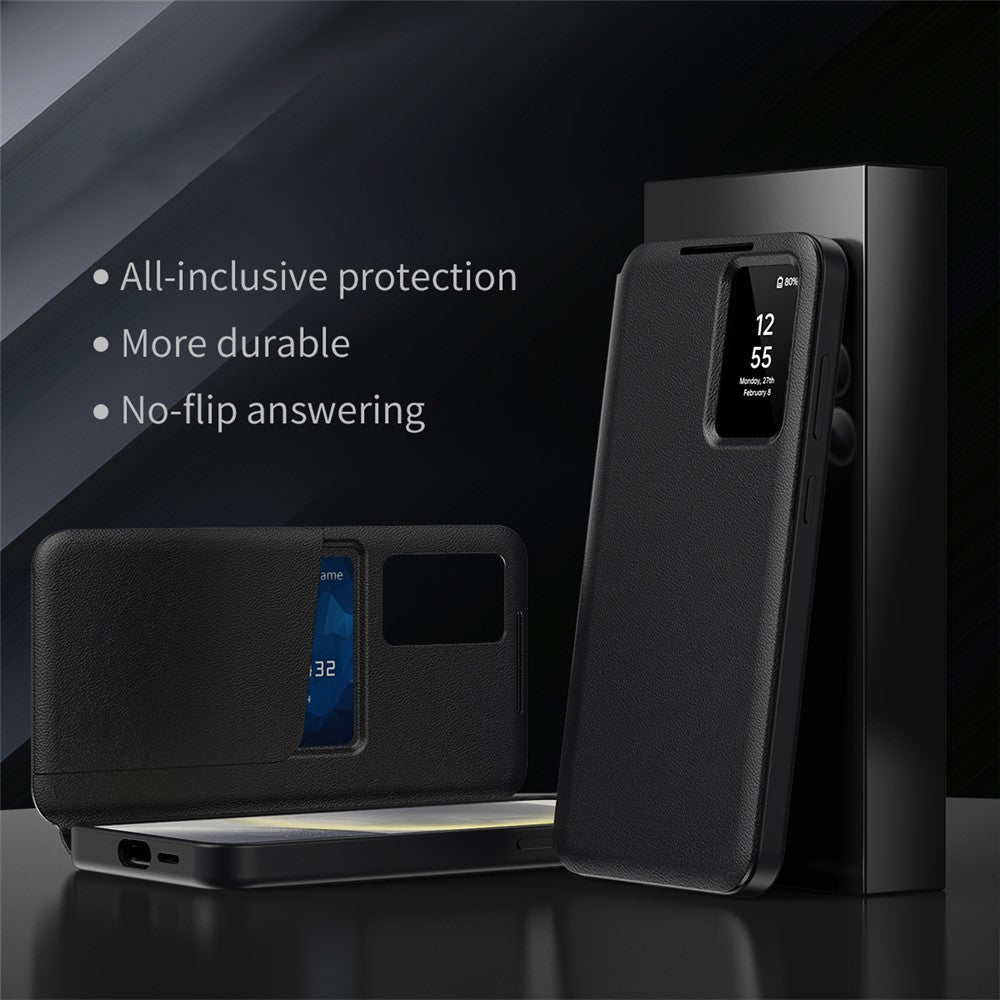 For-Samsung-Galaxy-S25-FE-Case-with-Card-Holder-Smart-View-Window-Leather-Phone-Cover-Black