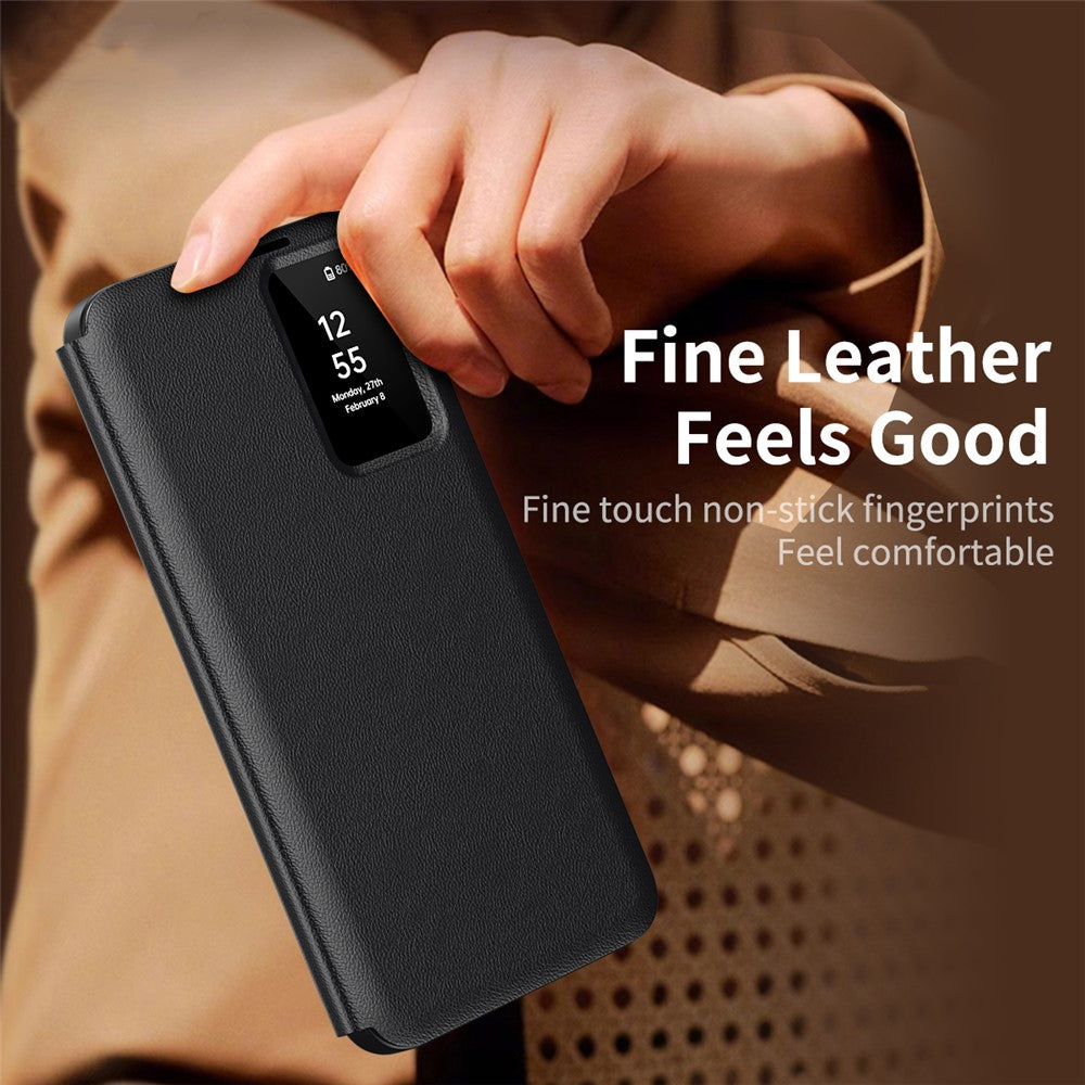 For-Samsung-Galaxy-S25-FE-Case-with-Card-Holder-Smart-View-Window-Leather-Phone-Cover-Black