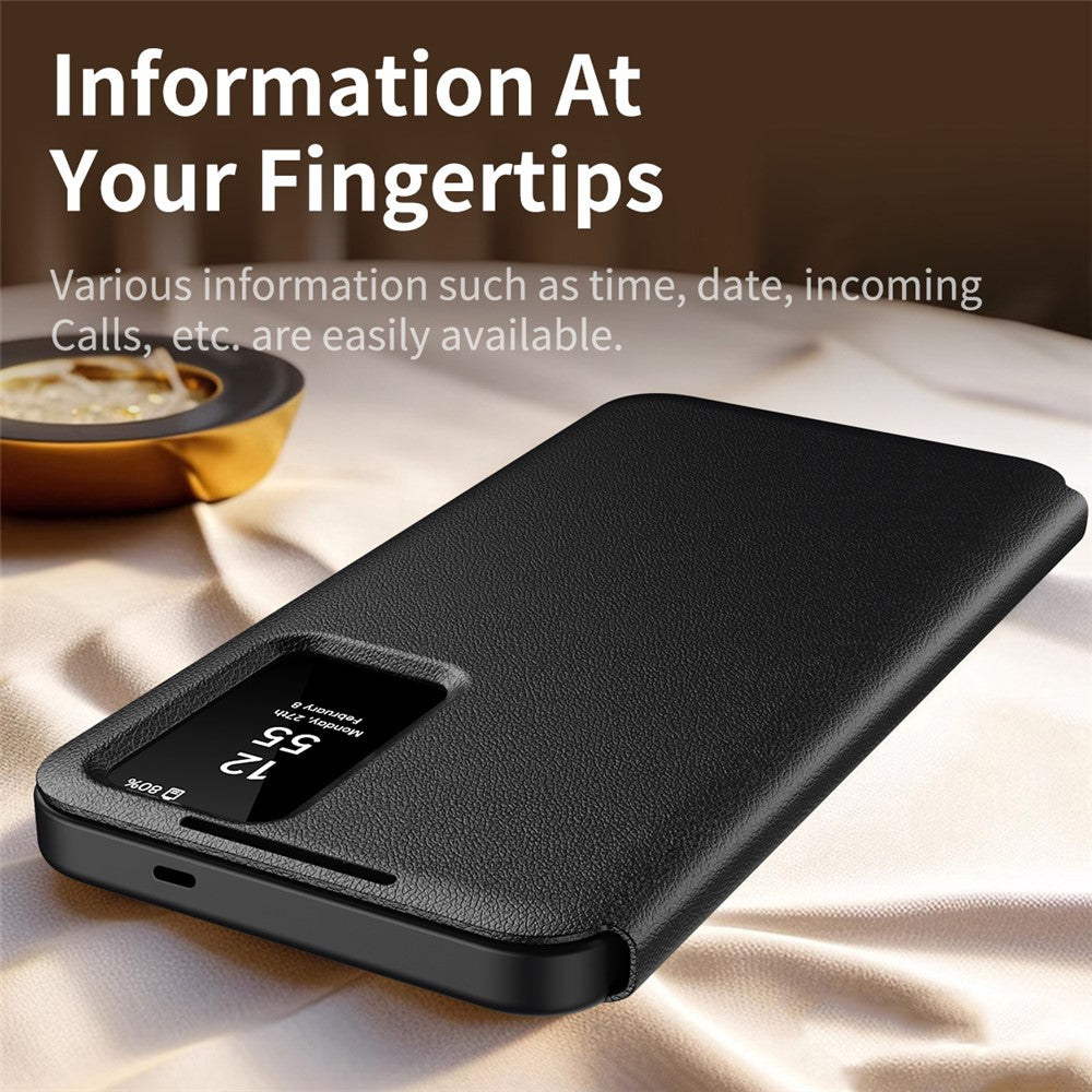 For-Samsung-Galaxy-S25-FE-Case-with-Card-Holder-Smart-View-Window-Leather-Phone-Cover-Black