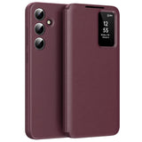 For-Samsung-Galaxy-S25-FE-Case-with-Card-Holder-Smart-View-Window-Leather-Phone-Cover-Wine-Red