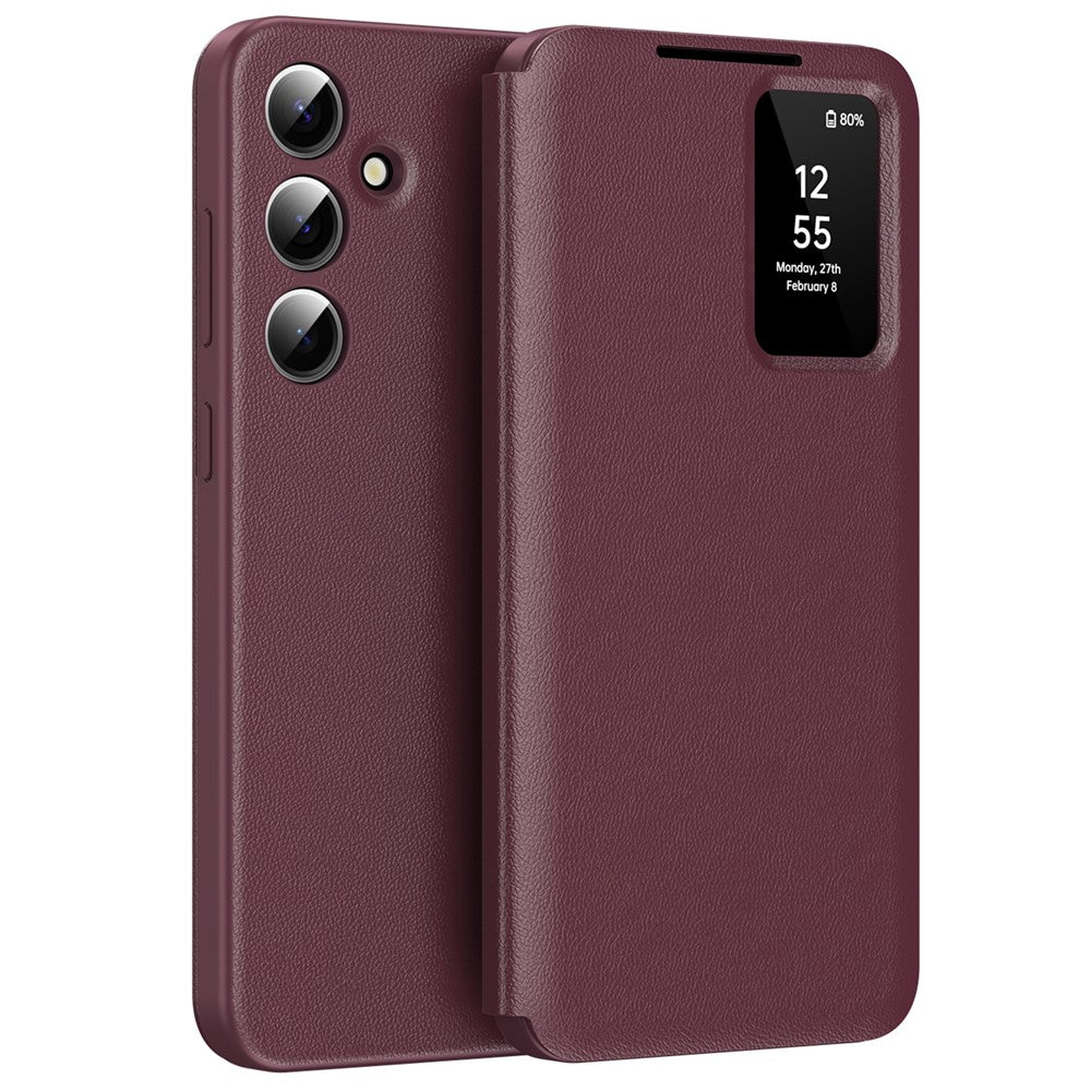 For-Samsung-Galaxy-S25-FE-Case-with-Card-Holder-Smart-View-Window-Leather-Phone-Cover-Wine-Red