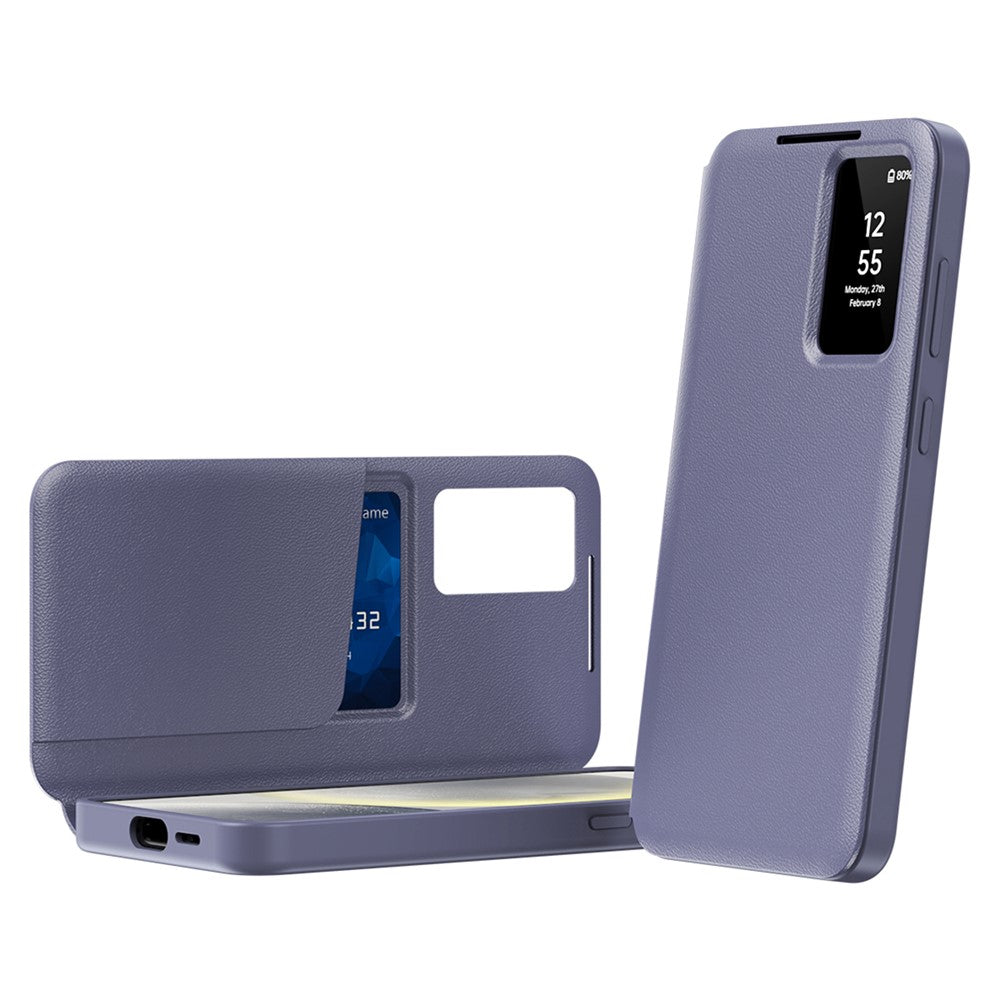 For-Samsung-Galaxy-S25-FE-Case-with-Card-Holder-Smart-View-Window-Leather-Phone-Cover-Lavender-Grey