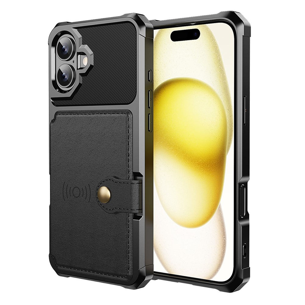 For-iPhone-17-Case-with-Card-Holder-PU-Leather-+-TPU-Phone-Back-Cover-Black