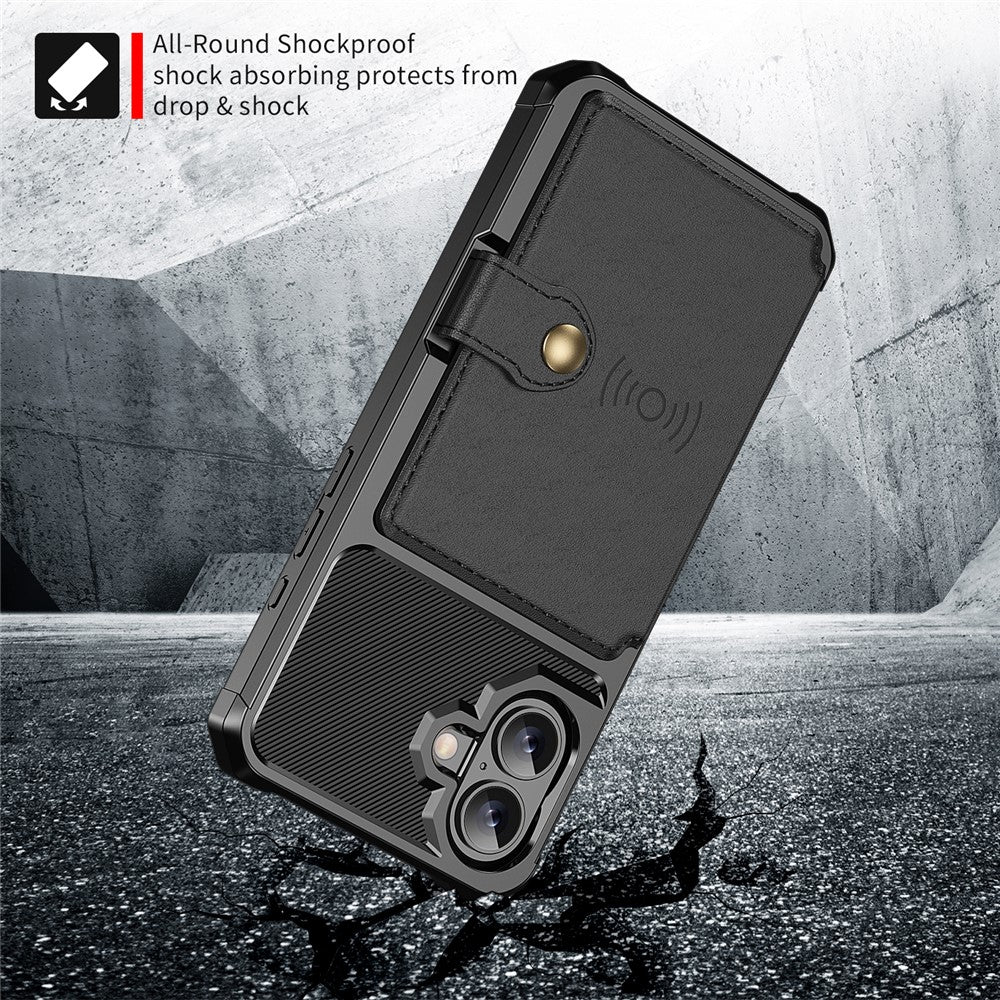For-iPhone-17-Case-with-Card-Holder-PU-Leather-+-TPU-Phone-Back-Cover-Black