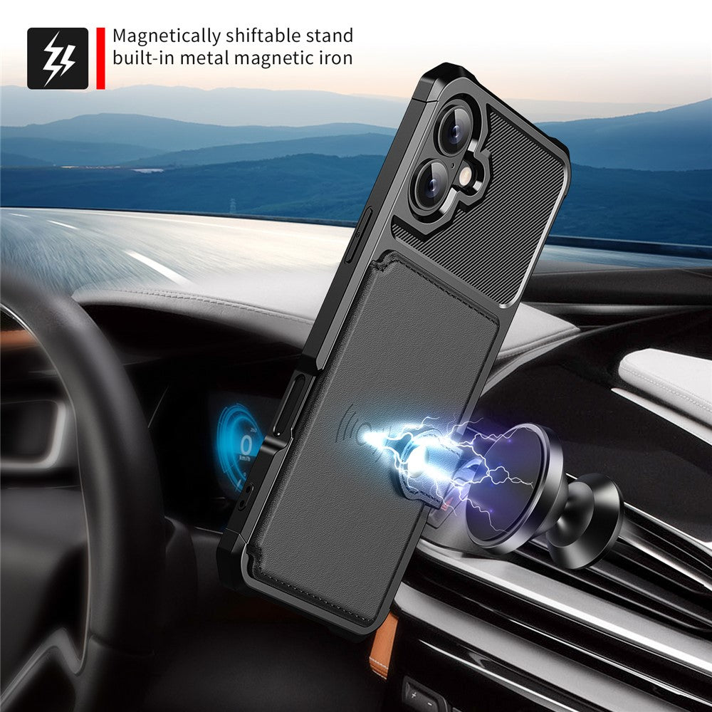 For-iPhone-17-Case-with-Card-Holder-PU-Leather-+-TPU-Phone-Back-Cover-Black