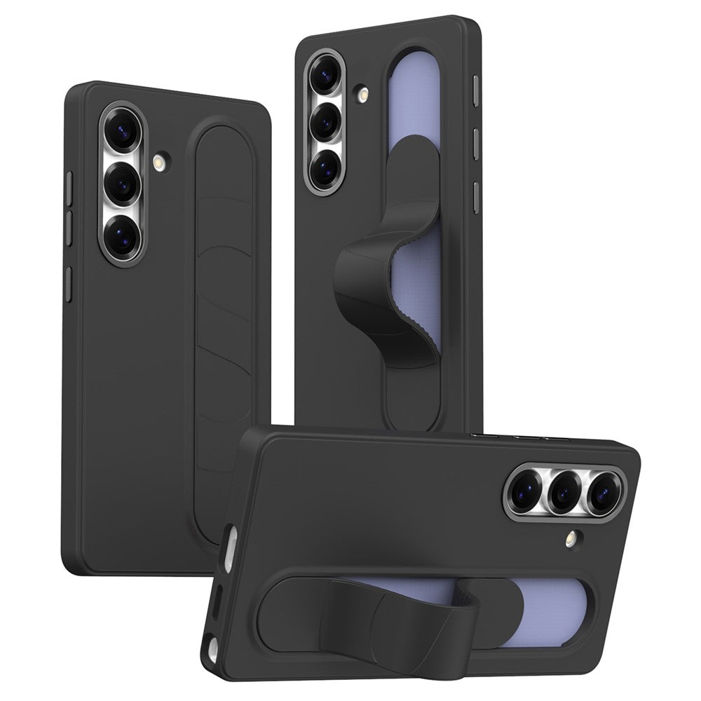 For-Samsung-Galaxy-S25-FE-Case-Customizable-Smart-Key-Control-Wristband-Kickstand-PC-+-Silicone-Phone-Cover-Black