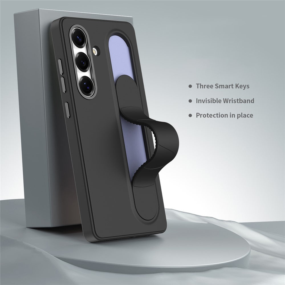 For-Samsung-Galaxy-S25-FE-Case-Customizable-Smart-Key-Control-Wristband-Kickstand-PC-+-Silicone-Phone-Cover-Black