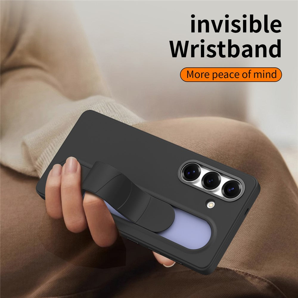 For-Samsung-Galaxy-S25-FE-Case-Customizable-Smart-Key-Control-Wristband-Kickstand-PC-+-Silicone-Phone-Cover-Black