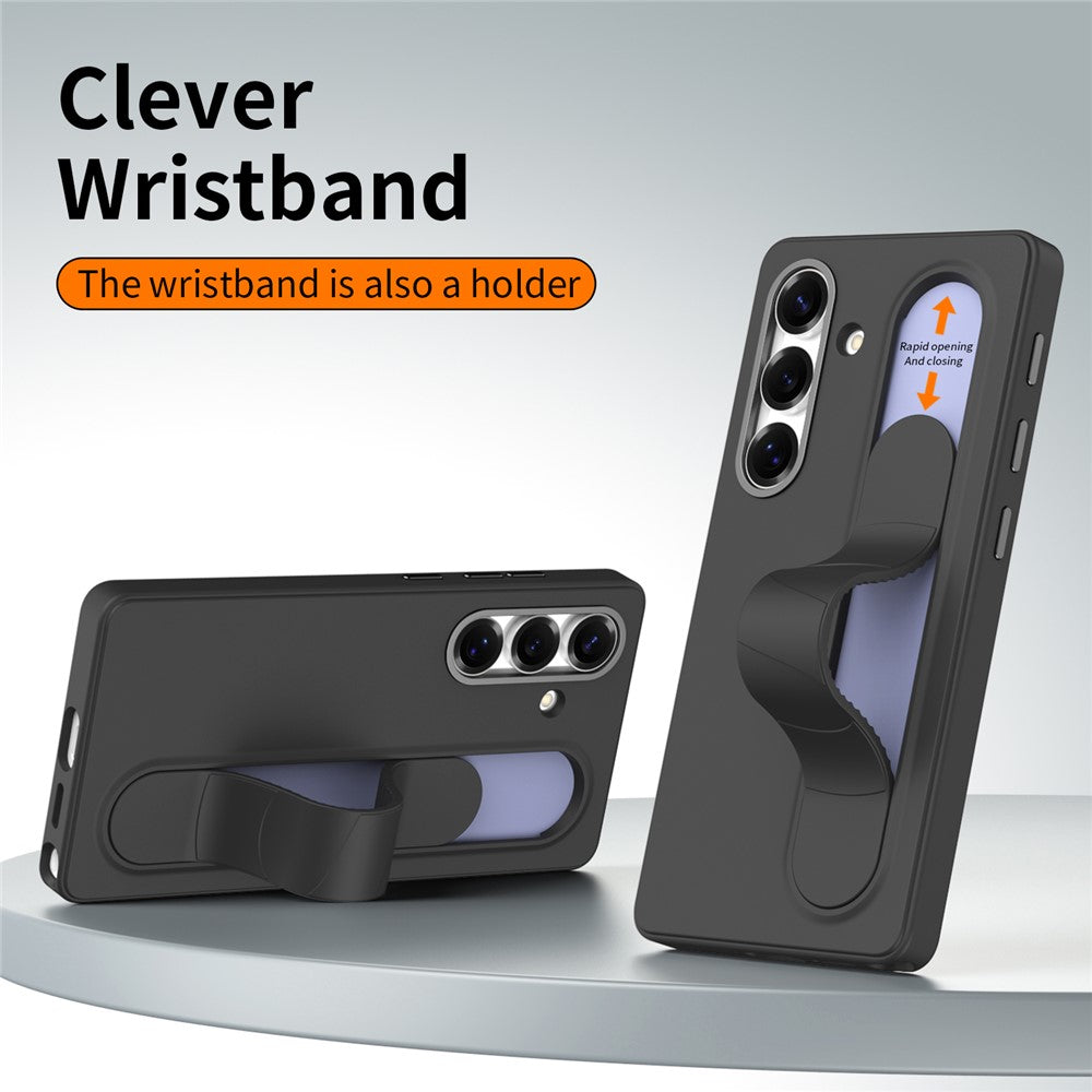 For-Samsung-Galaxy-S25-FE-Case-Customizable-Smart-Key-Control-Wristband-Kickstand-PC-+-Silicone-Phone-Cover-Black