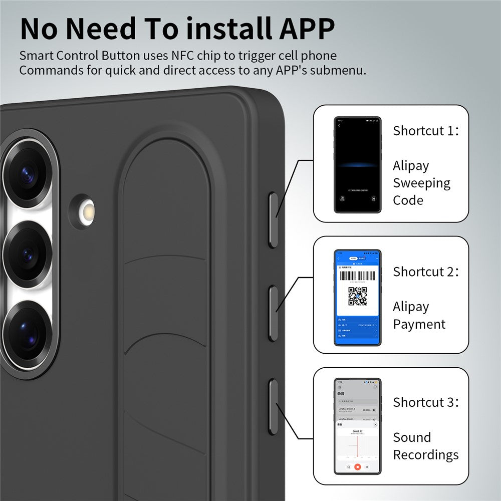 For-Samsung-Galaxy-S25-FE-Case-Customizable-Smart-Key-Control-Wristband-Kickstand-PC-+-Silicone-Phone-Cover-Black