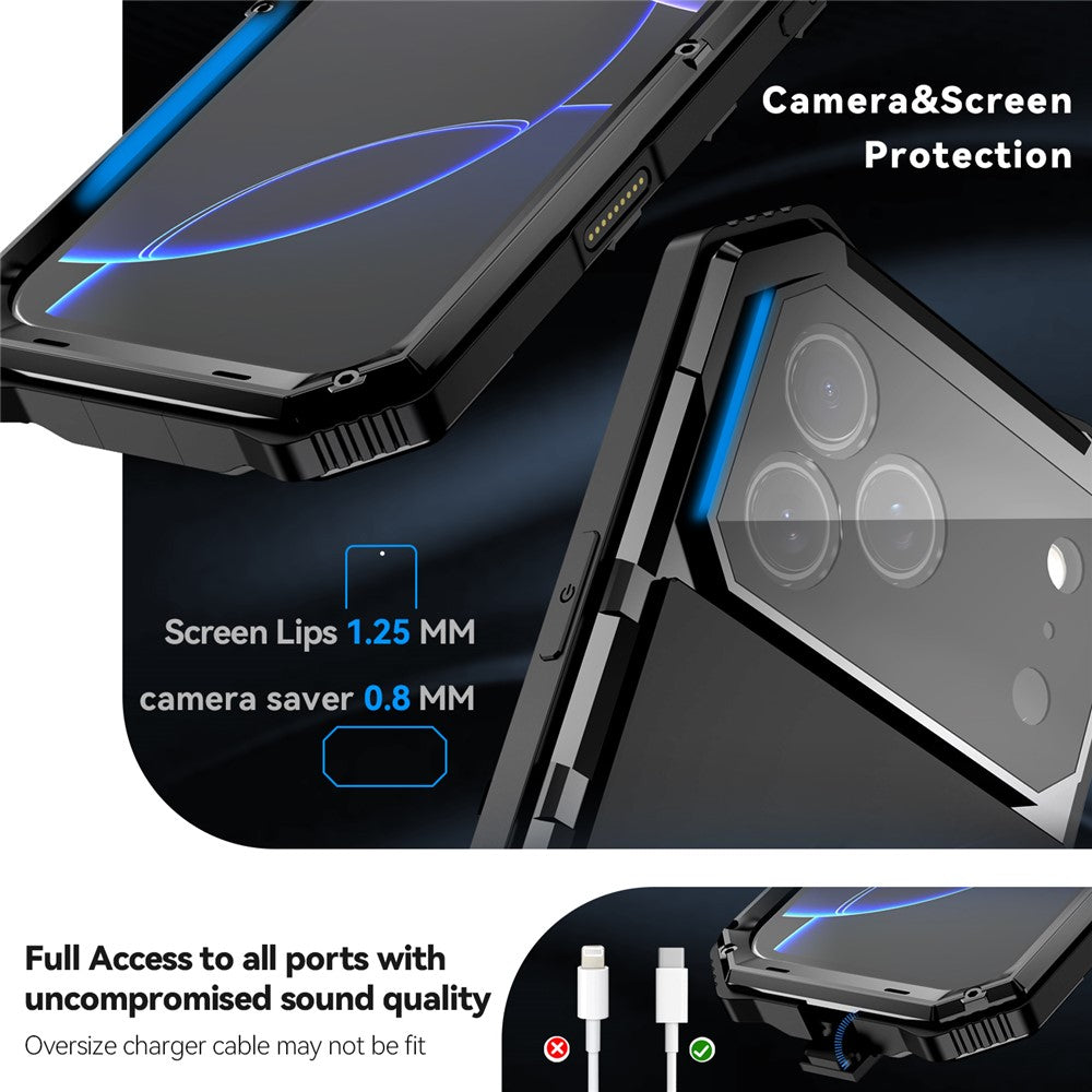 R-JUST-For-iPhone-17-Pro-Max-Case-PC-+-Silicone-+-Metal-Kickstand-Phone-Cover-with-Tempered-Glass-Film-Black