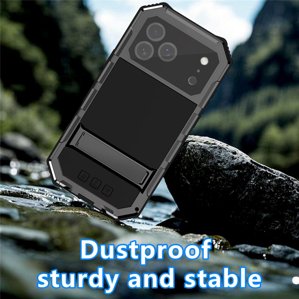 R-JUST-For-iPhone-17-Pro-Max-Case-PC-+-Silicone-+-Metal-Kickstand-Phone-Cover-with-Tempered-Glass-Film-Black
