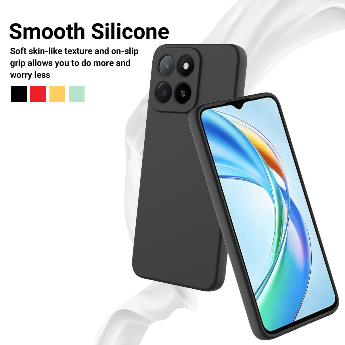 For-Honor-400-Smart-5G-/-Honor-X7d-4G-/-Honor-X7d-5G-/-Honor-400-Smart-4G-Liquid-Silicone-Case-Phone-Back-Cover-with-Hand-Strap-Black