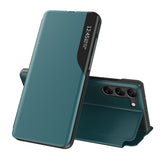 For-Samsung-Galaxy-S23-PU-Leather-Phone-Case-View-Window-Flip-Stand-Case-Anti-Scratch-Protective-Case-Green