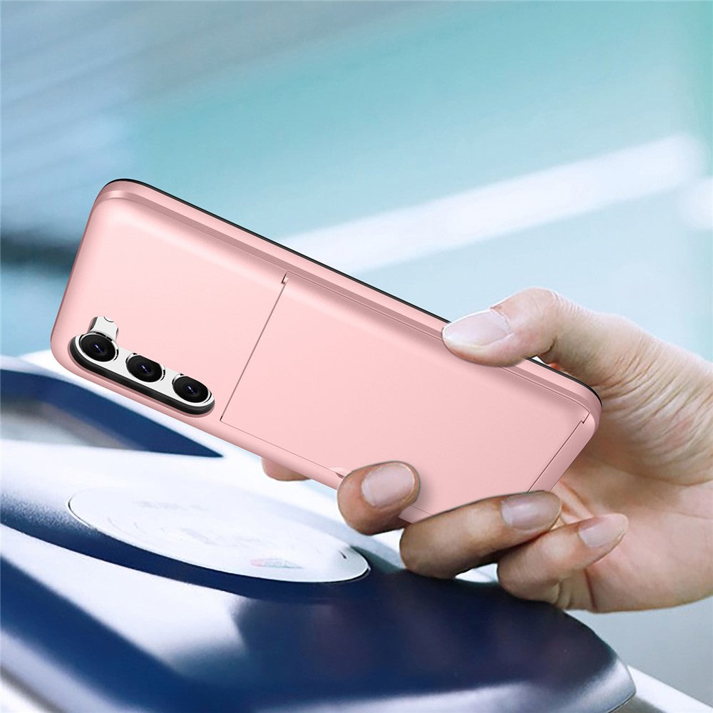 Anti-scratch-Phone-Case-for-Samsung-Galaxy-S23,-Drop-proof-TPU-+-PC-Hybrid-Back-Cover-with-Slide-Card-Holder-Black