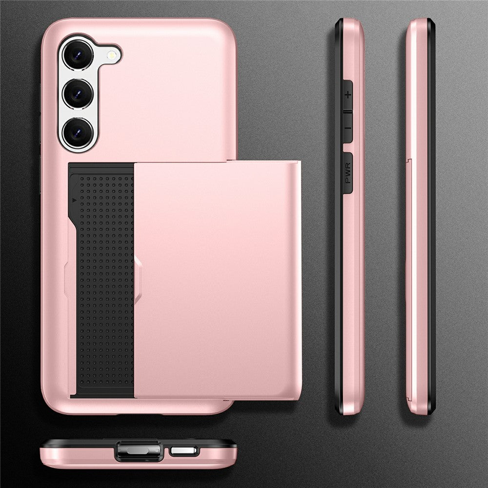 Anti-scratch-Phone-Case-for-Samsung-Galaxy-S23,-Drop-proof-TPU-+-PC-Hybrid-Back-Cover-with-Slide-Card-Holder-Black