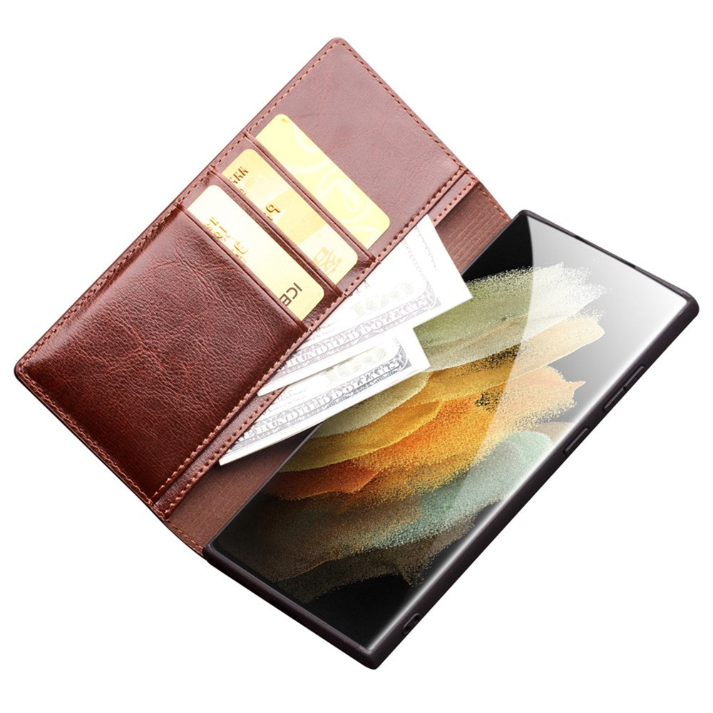 QIALINO-For-Samsung-Galaxy-S23-Ultra-Shockproof-Genuine-Leather-Phone-Case-Business-Style-Anti-Scratch-Flip-Cover-Wallet-Stand-Brown
