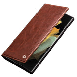 QIALINO-For-Samsung-Galaxy-S23-Ultra-Shockproof-Genuine-Leather-Phone-Case-Business-Style-Anti-Scratch-Flip-Cover-Wallet-Stand-Brown