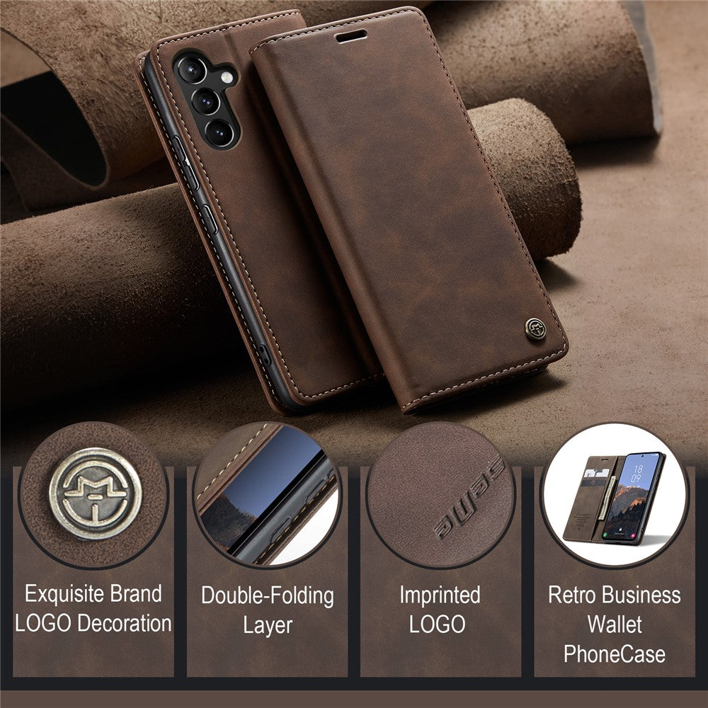 CASEME-013-Series-Phone-Case-for-Samsung-Galaxy-A54-5G-PU-Leather-Case-Wallet-Stand-Shockproof-Cover-Coffee