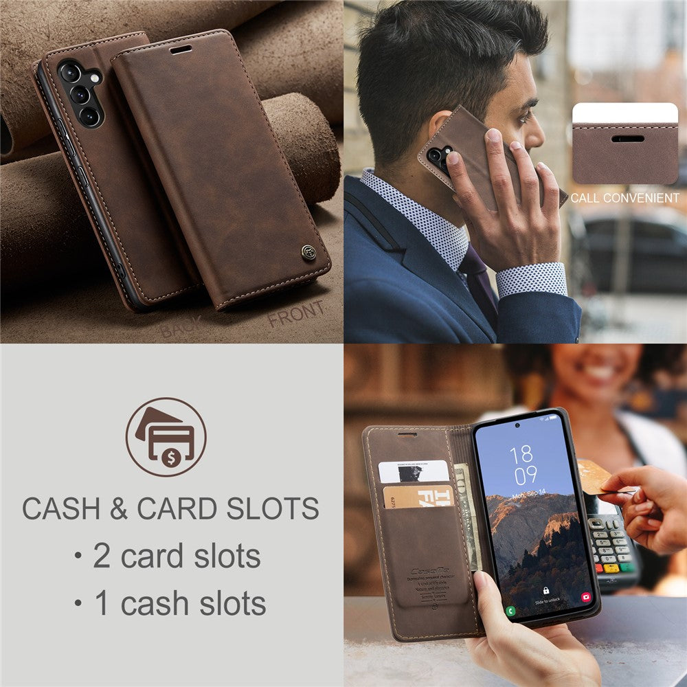 CASEME-013-Series-Phone-Case-for-Samsung-Galaxy-A54-5G-PU-Leather-Case-Wallet-Stand-Shockproof-Cover-Coffee
