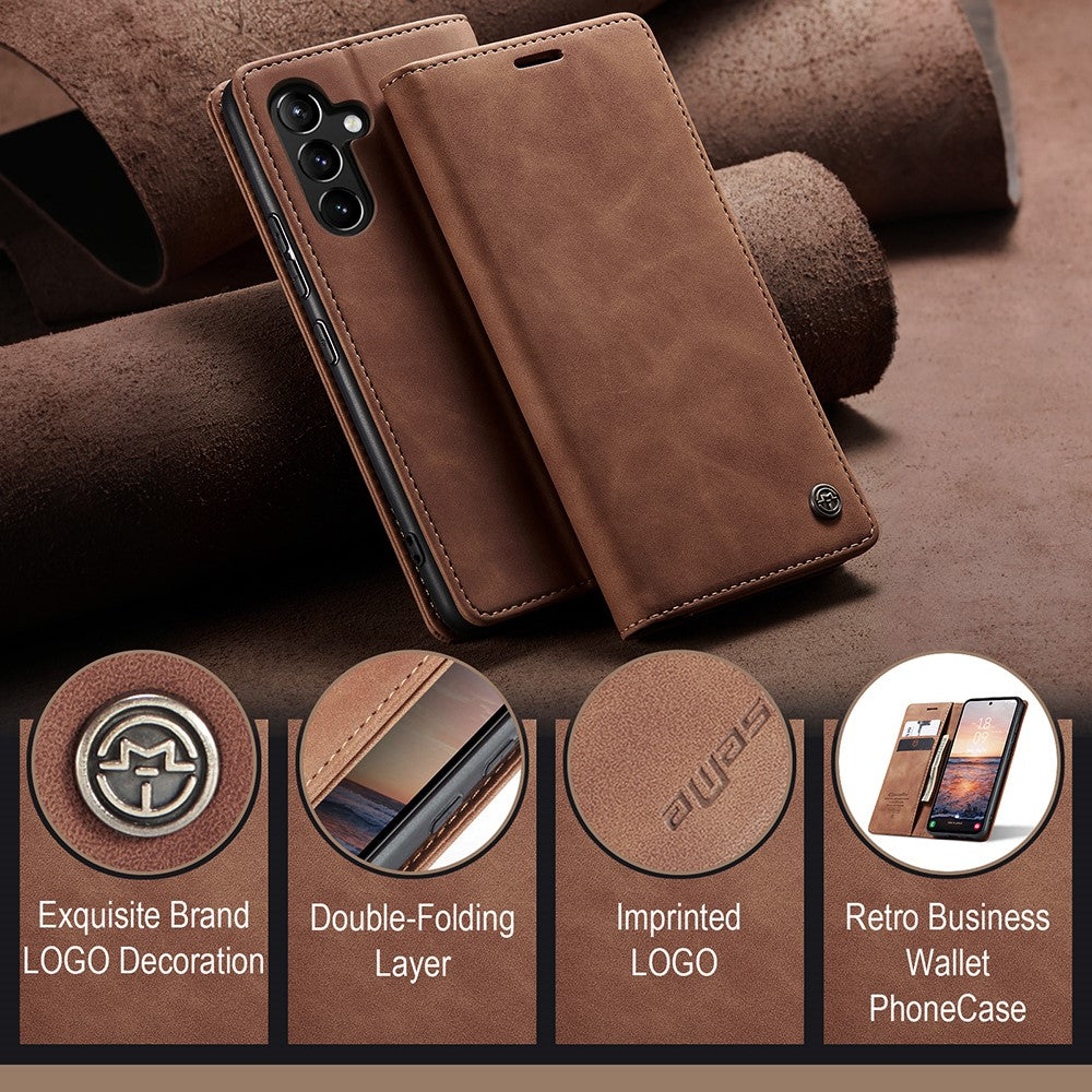 CASEME-013-Series-Phone-Case-for-Samsung-Galaxy-A54-5G-PU-Leather-Case-Wallet-Stand-Shockproof-Cover-Brown