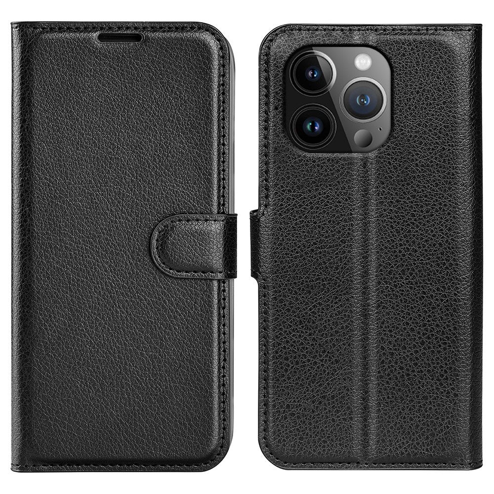 For-iPhone-15-Pro-Shockproof-Wallet-Phone-Cover-PU-Leather-Litchi-Texture-Stand-Mobile-Phone-Case-Black