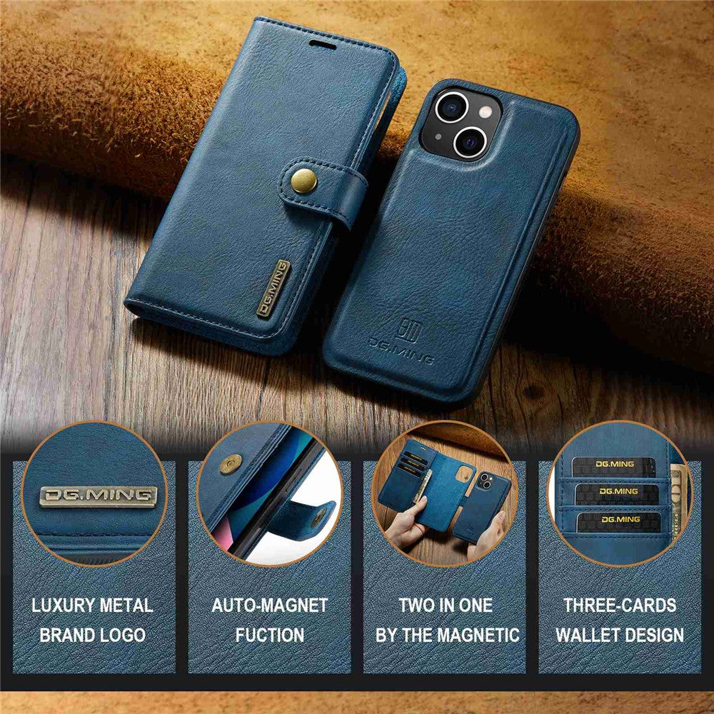DG.MING-For-iPhone-15-Anti-Scratch-Split-Leather-Wallet-Stand-Cover-Detachable-Magnetic-Phone-Case-Shell-Blue
