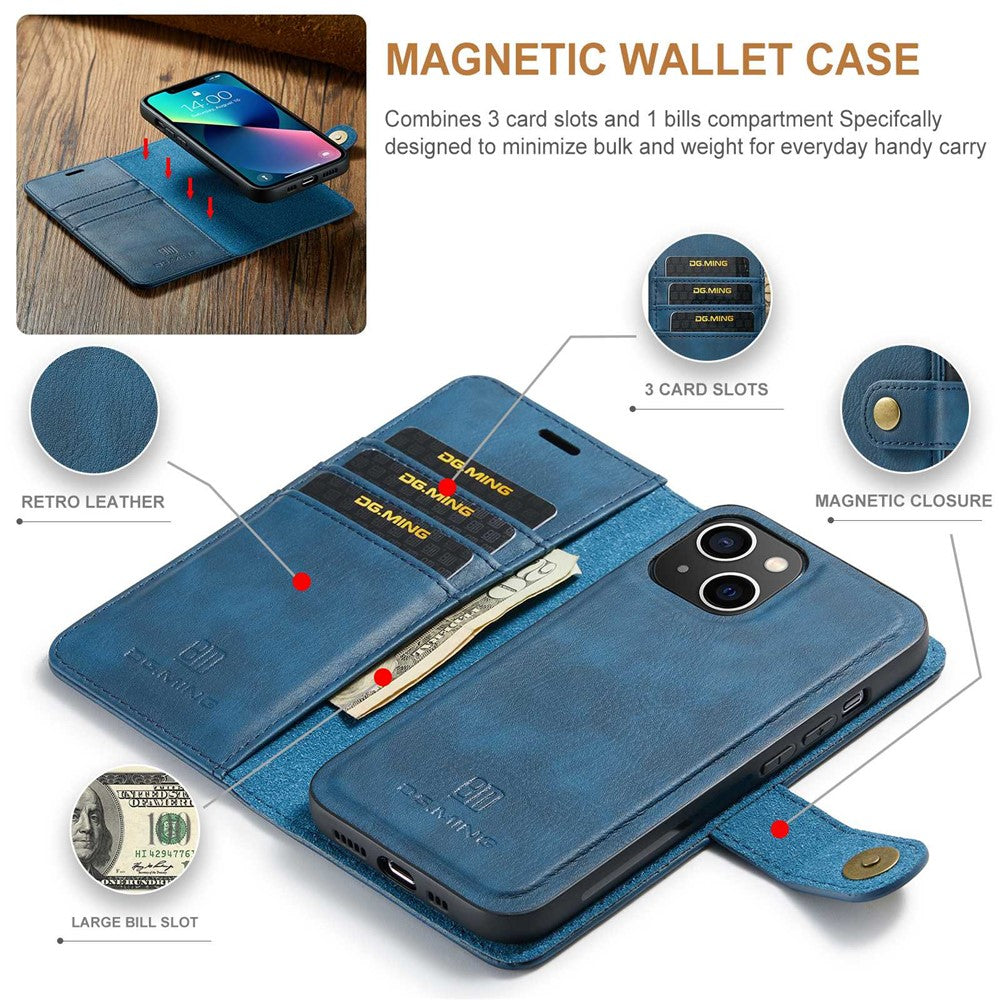 DG.MING-For-iPhone-15-Anti-Scratch-Split-Leather-Wallet-Stand-Cover-Detachable-Magnetic-Phone-Case-Shell-Blue
