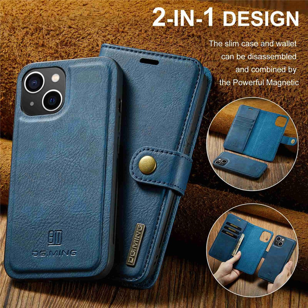 DG.MING-For-iPhone-15-Anti-Scratch-Split-Leather-Wallet-Stand-Cover-Detachable-Magnetic-Phone-Case-Shell-Blue