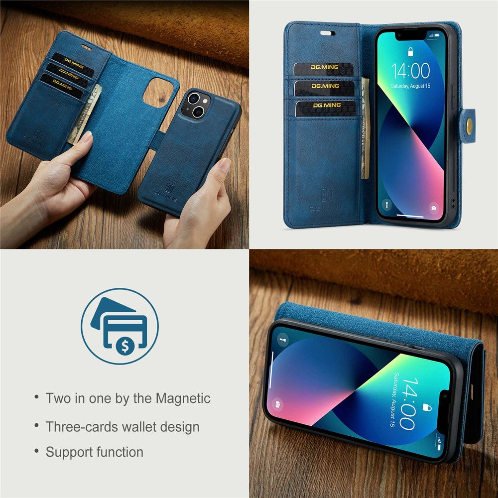 DG.MING-For-iPhone-15-Anti-Scratch-Split-Leather-Wallet-Stand-Cover-Detachable-Magnetic-Phone-Case-Shell-Blue
