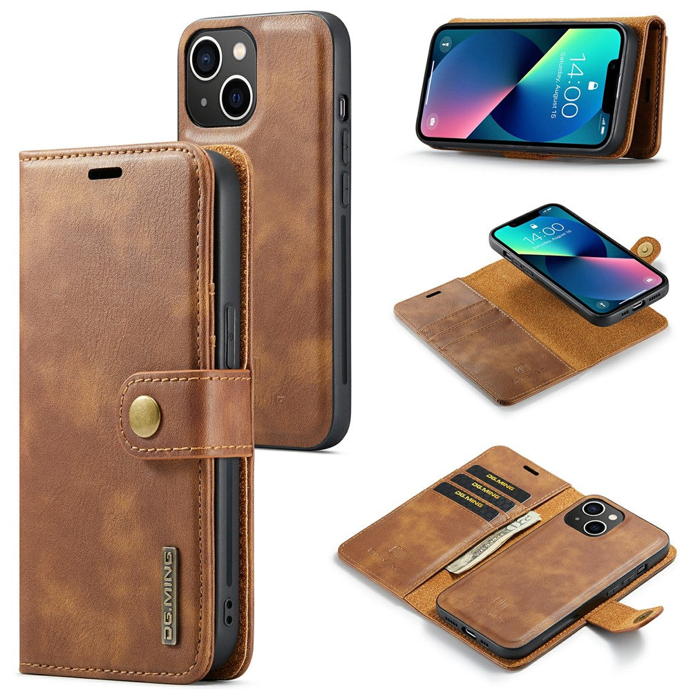 DG.MING-For-iPhone-15-Anti-Scratch-Split-Leather-Wallet-Stand-Cover-Detachable-Magnetic-Phone-Case-Shell-Brown